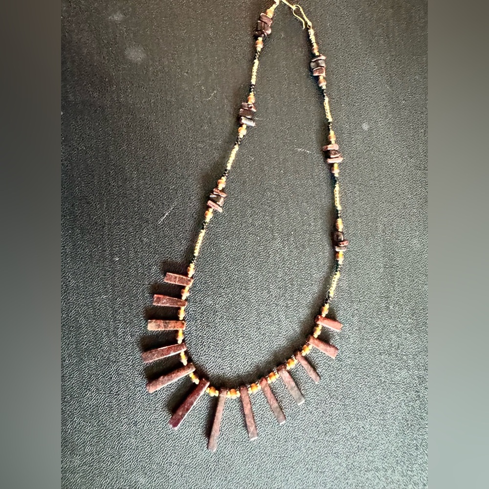 Moss Agate & Red Tiger Eye Fringe Necklace – Boho Tribal Statement - Picture 2 of 9